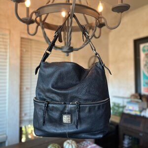 Dooney & Bourke Black Pebbled Leather Shoulder Bag w Front Pockets, Fair Cond